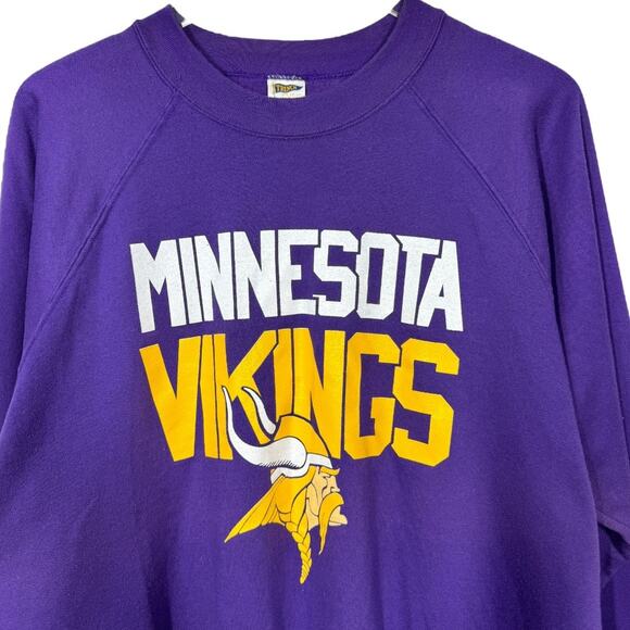 Vintage 90s Minnesota Vikings Football Sweatshirt Crewneck XL Purple NFL Raglan - Picture 2 of 6
